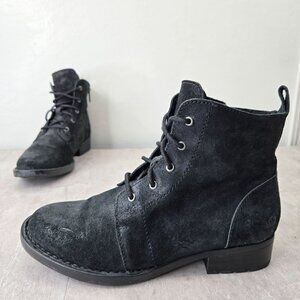 Born Combat Boots Womens Size 6.5 Black Leather Grunge Lace Up Hiker Booties